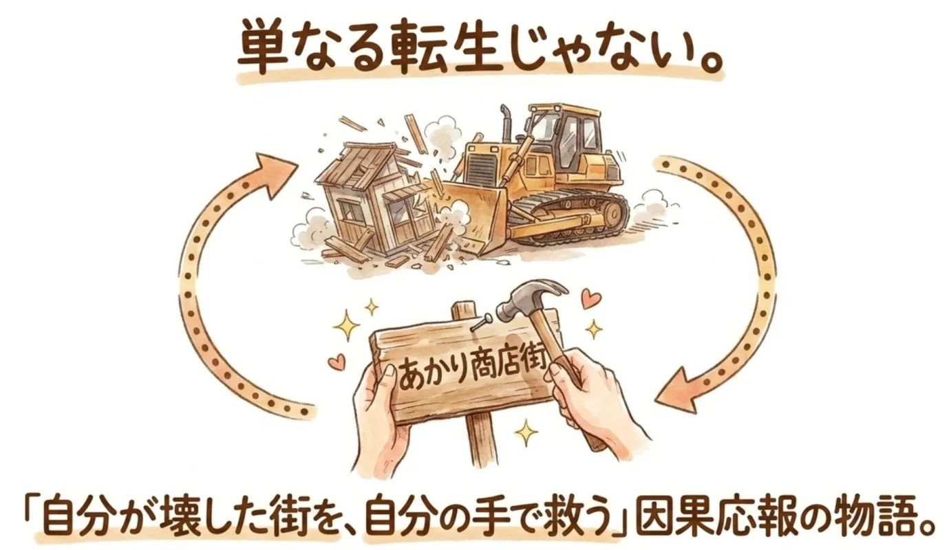 単なる転生じゃない。自分が壊した街を自分の手で救う因果応報の物語